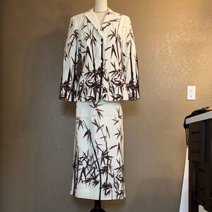 Oscar de la Renta Vintage Elegant Floral and Twig Design Skirt Set